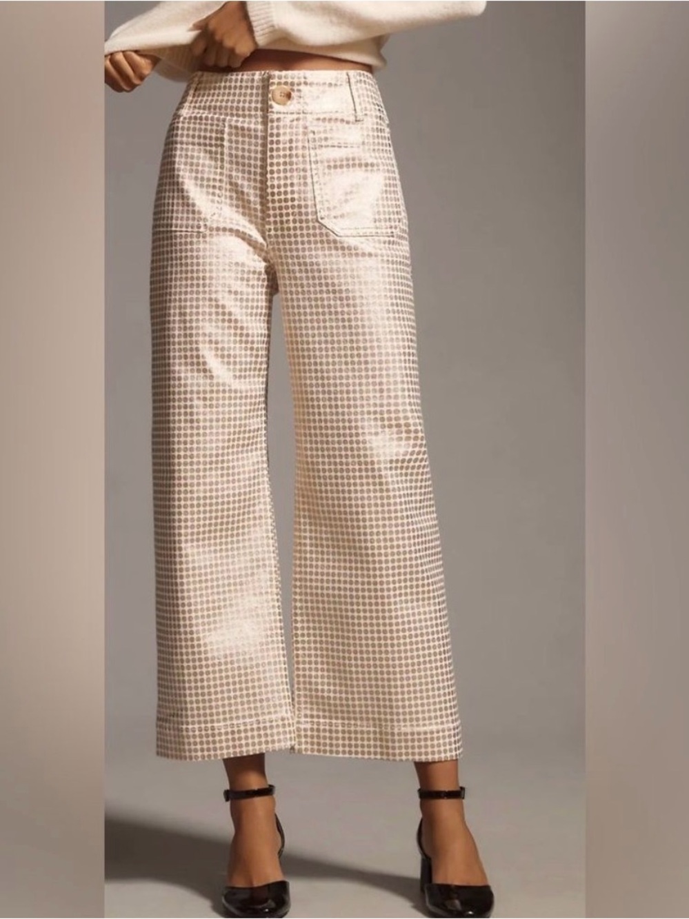 Anthropologie Maeve Woven Rose Gold Dot-Print Women's Pants